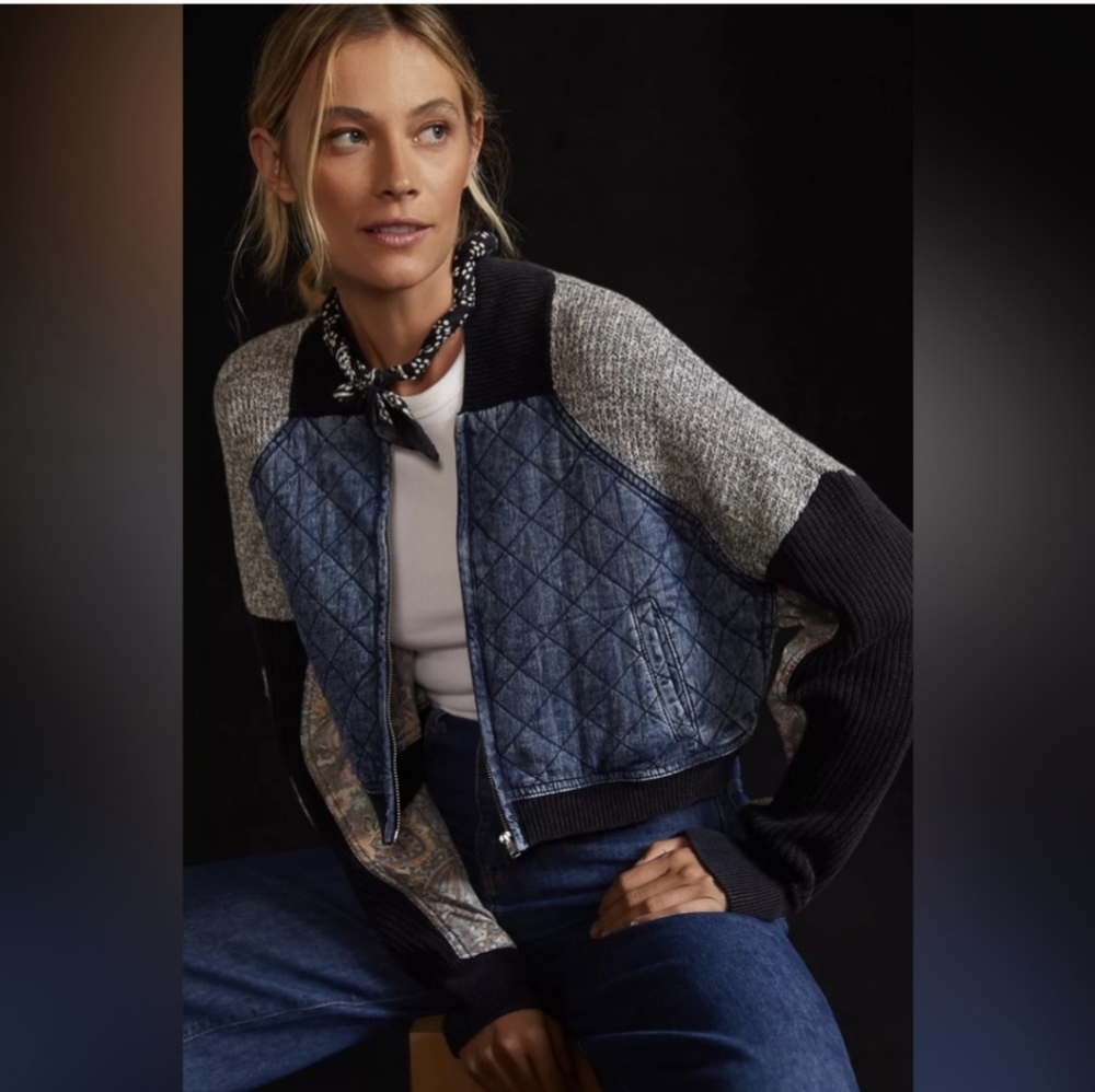 Pilcro Blue and Gray Bomber Jacket